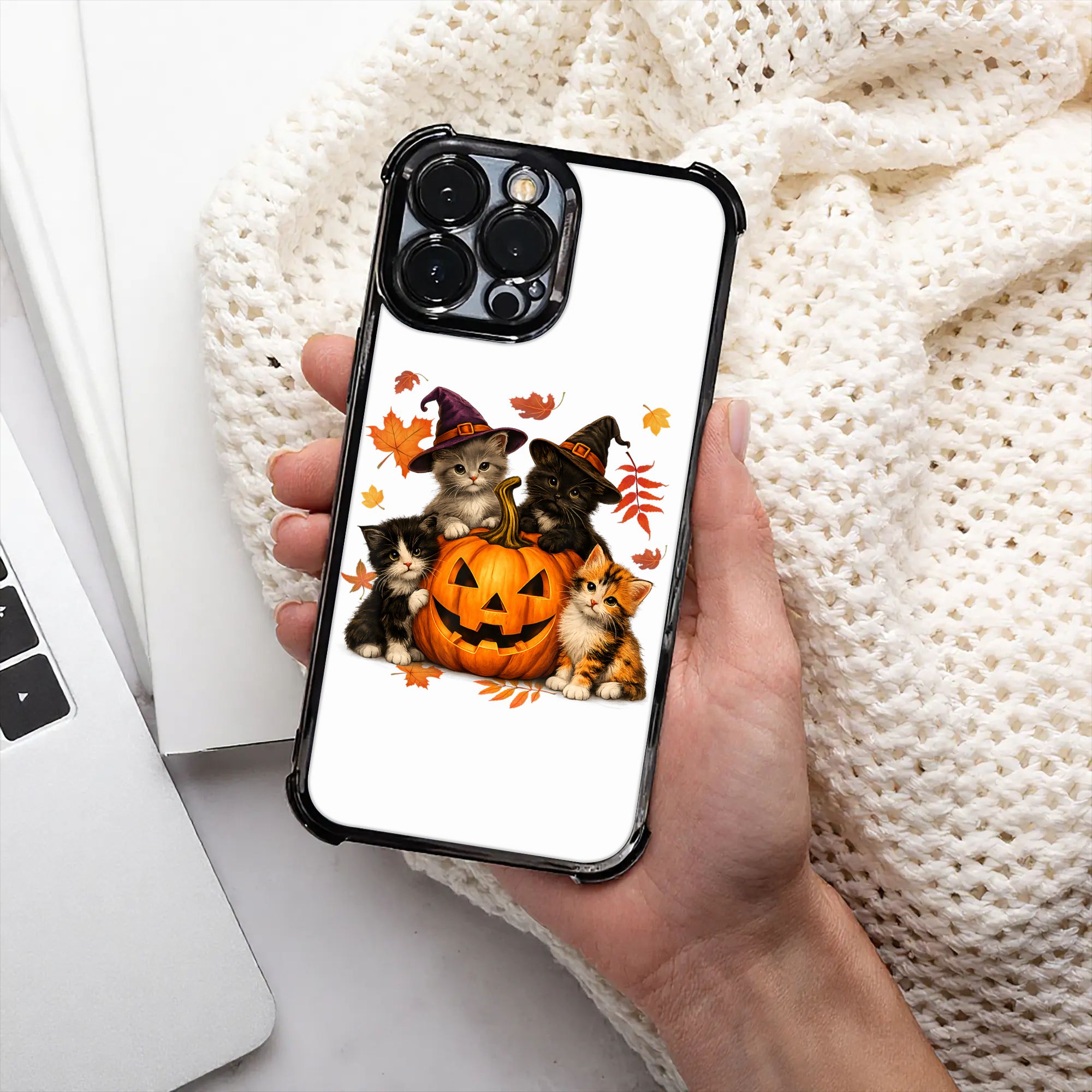 Phone Cases Men - Хэллоуинские милые котики и тыквы, жуткий